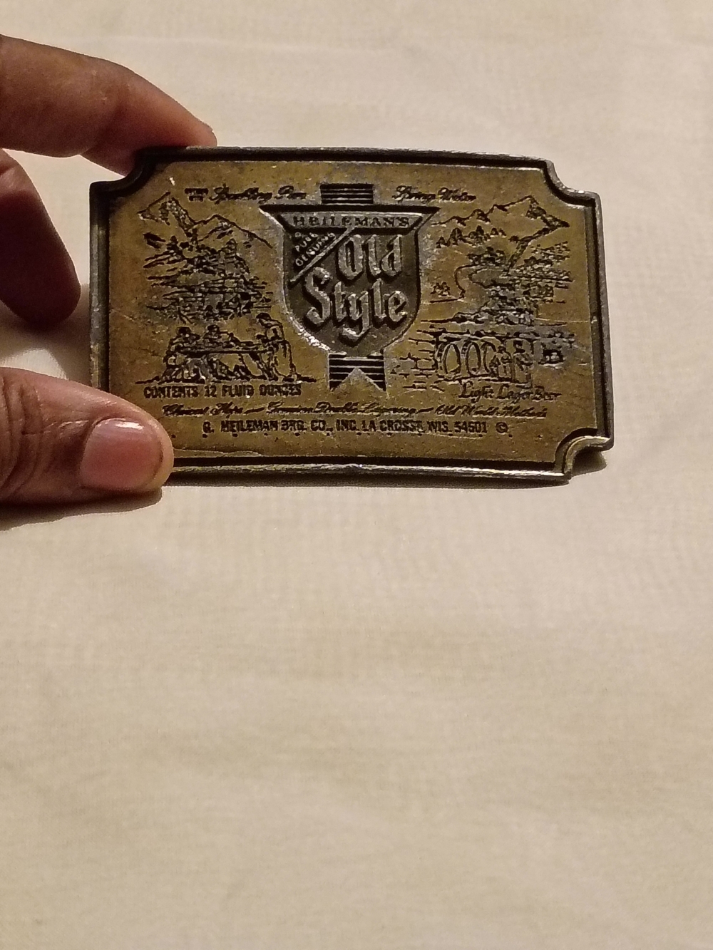 Heileman's Old Style Brass Tone Belt Buckle - Gold Color